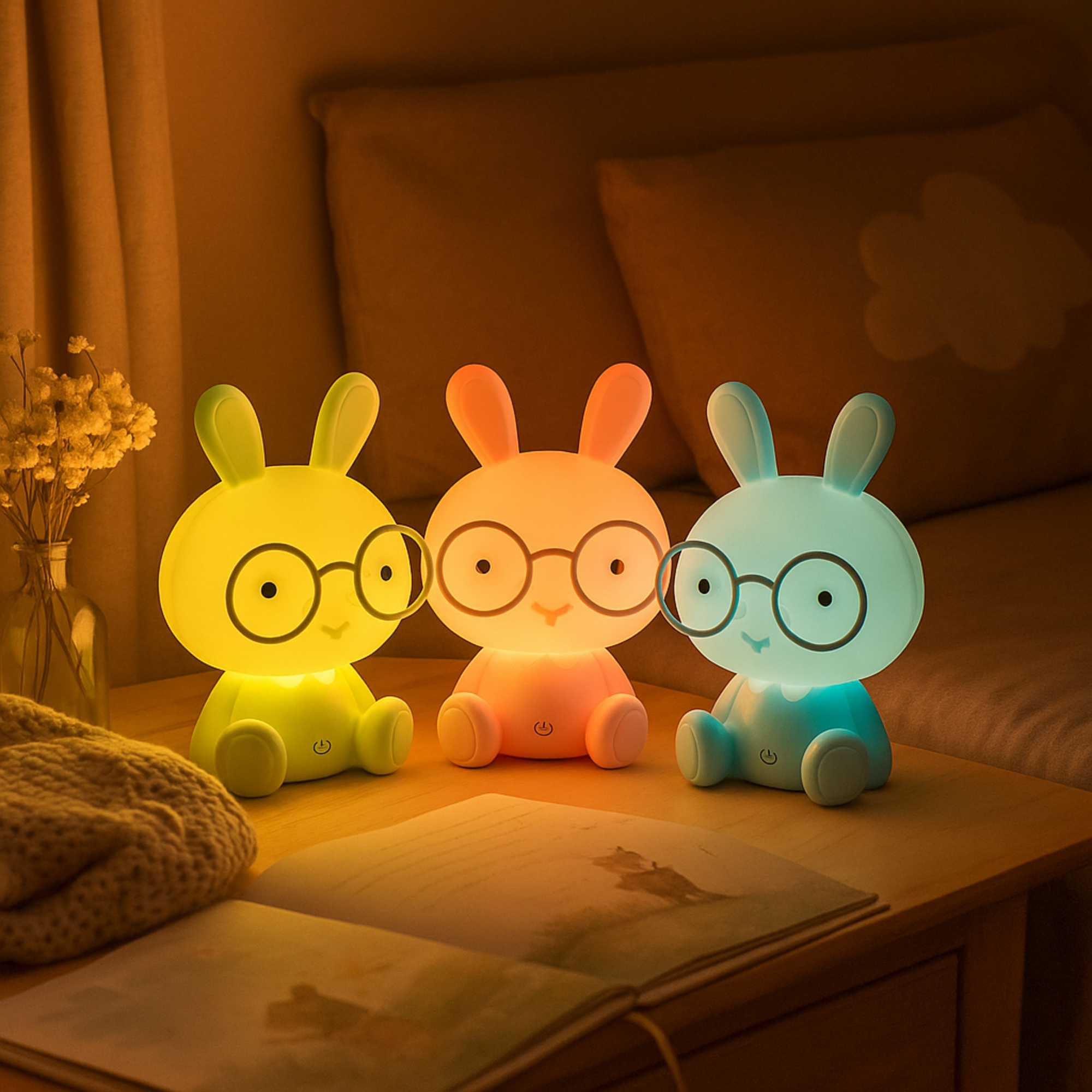 LED Night Light Touch Cartoon New Bunny Table Lamp Baby Kids Room Bedside Night Light Christmas Gifts Decor Home Bedroom Party