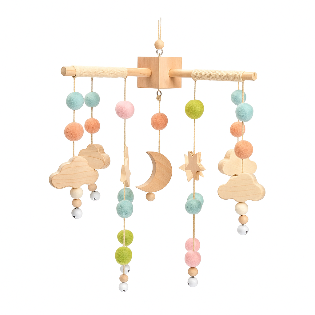 Wooden &amp; Felt Baby Crib Mobile – Soothing Nursery Decor - Planet Glow