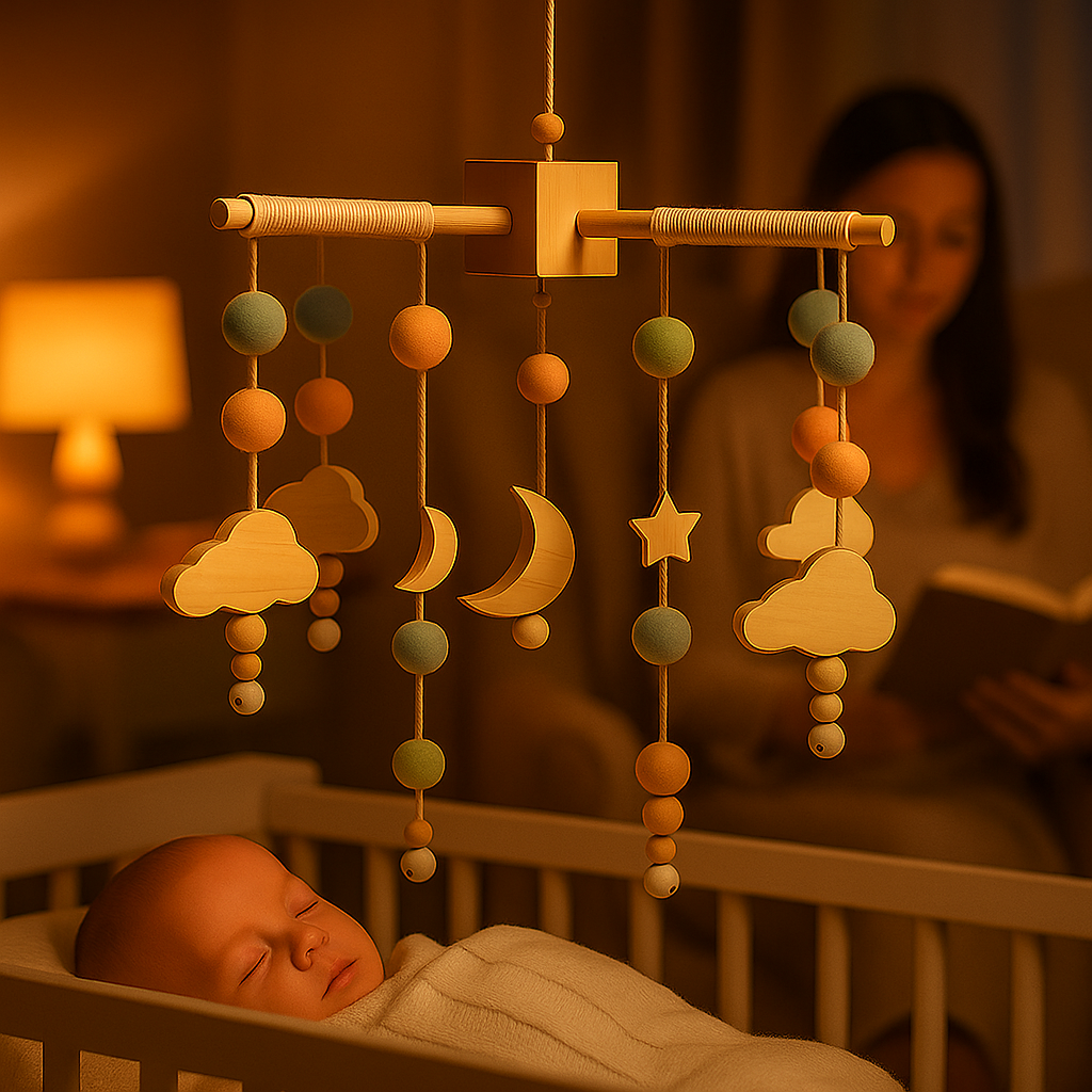 Wooden &amp; Felt Baby Crib Mobile – Soothing Nursery Decor - Planet Glow