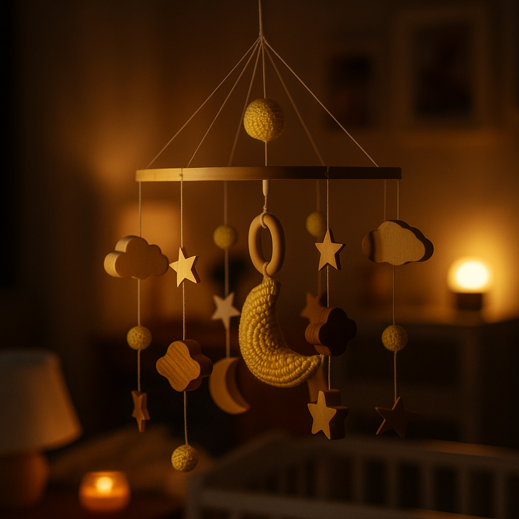 Wooden &amp; Felt Baby Crib Mobile – Soothing Nursery Decor - Planet Glow