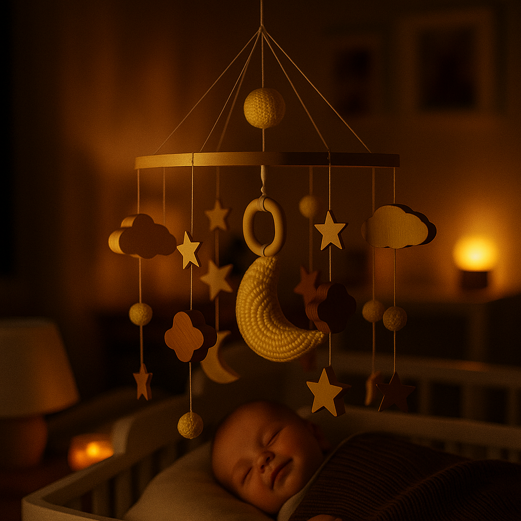 Wooden &amp; Felt Baby Crib Mobile – Soothing Nursery Decor - Planet Glow