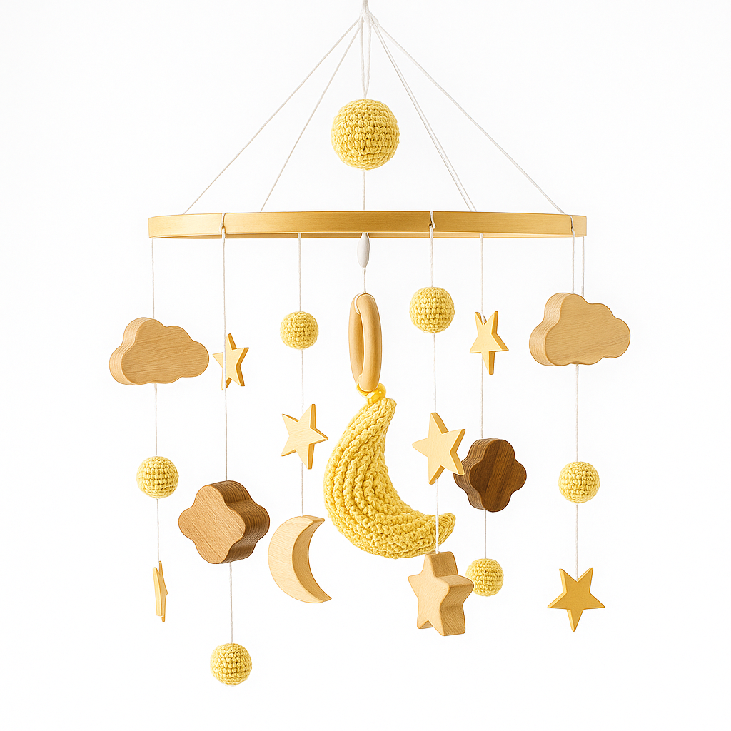Wooden &amp; Felt Baby Crib Mobile – Soothing Nursery Decor - Planet Glow