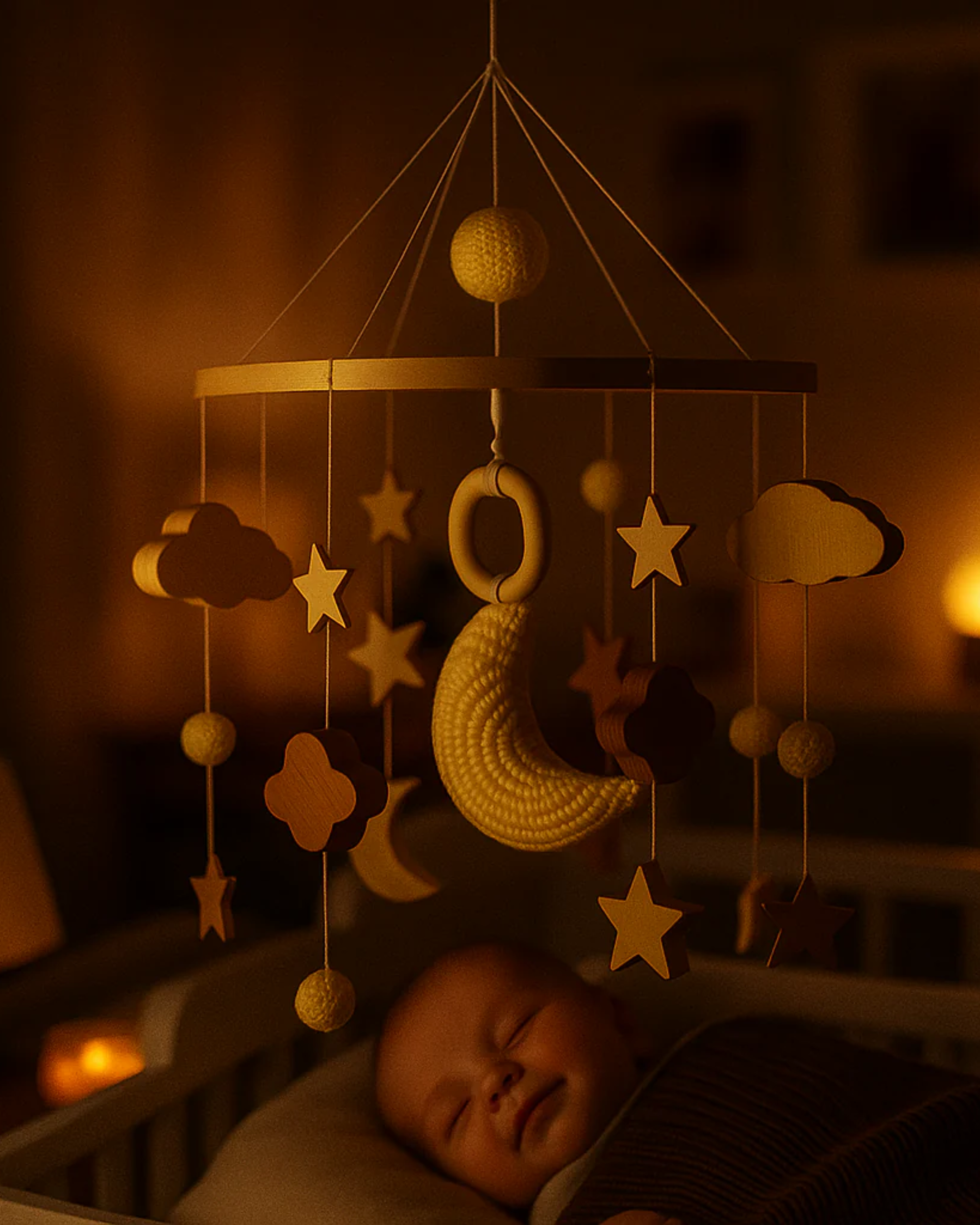 Wooden &amp; Felt Baby Crib Mobile – Soothing Nursery Decor - Planet Glow