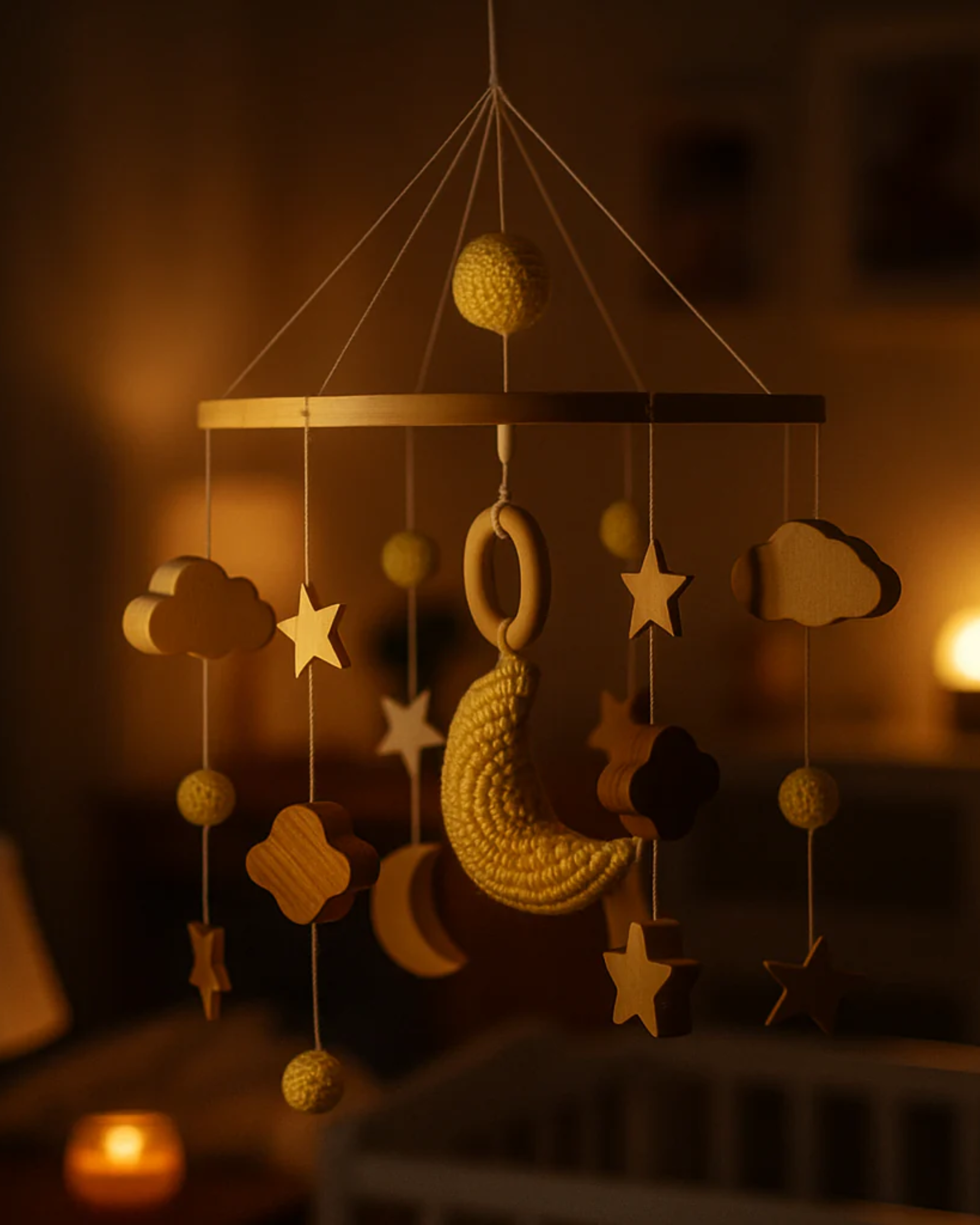 Wooden &amp; Felt Baby Crib Mobile – Soothing Nursery Decor - Planet Glow