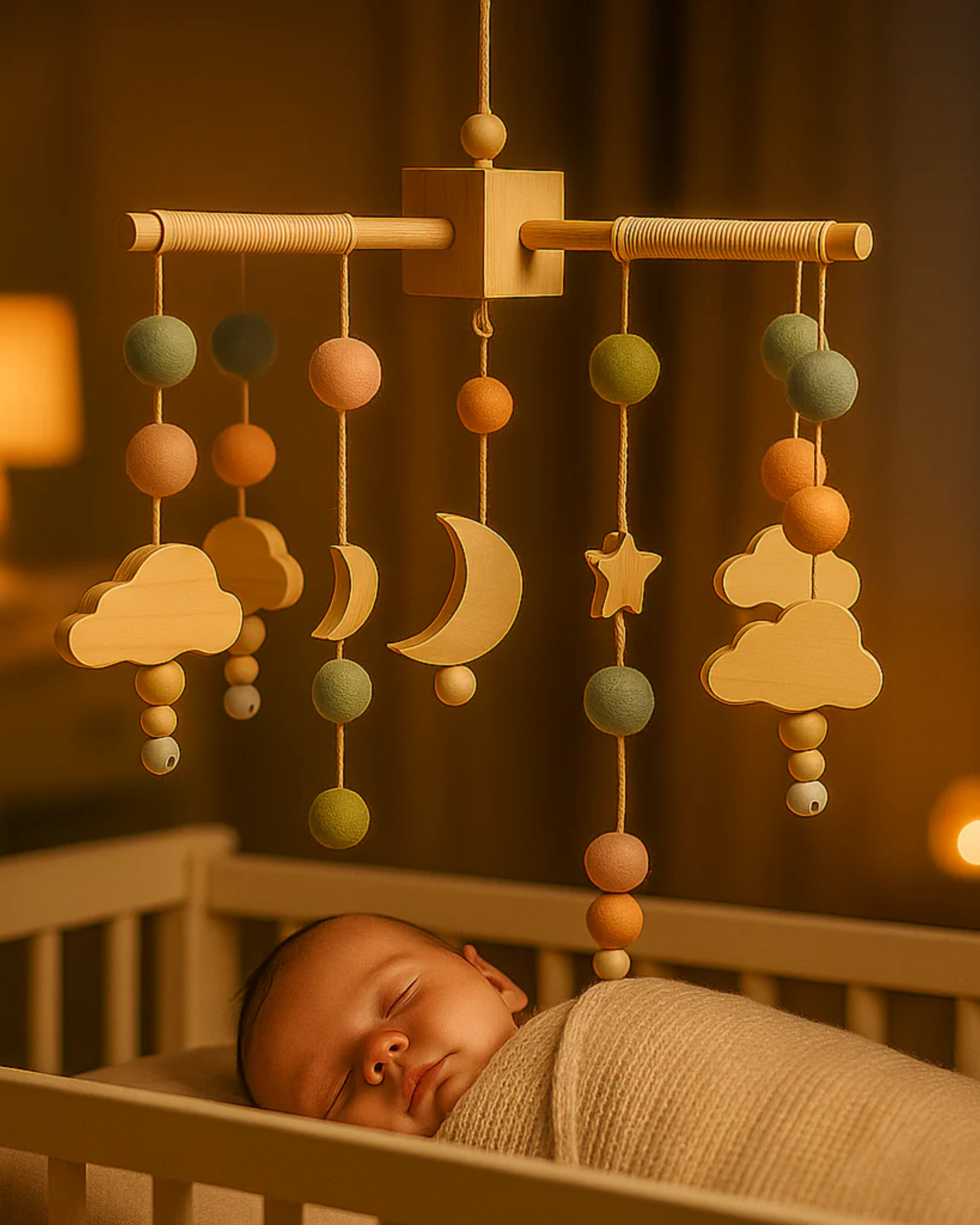 Wooden &amp; Felt Baby Crib Mobile – Soothing Nursery Decor - Planet Glow