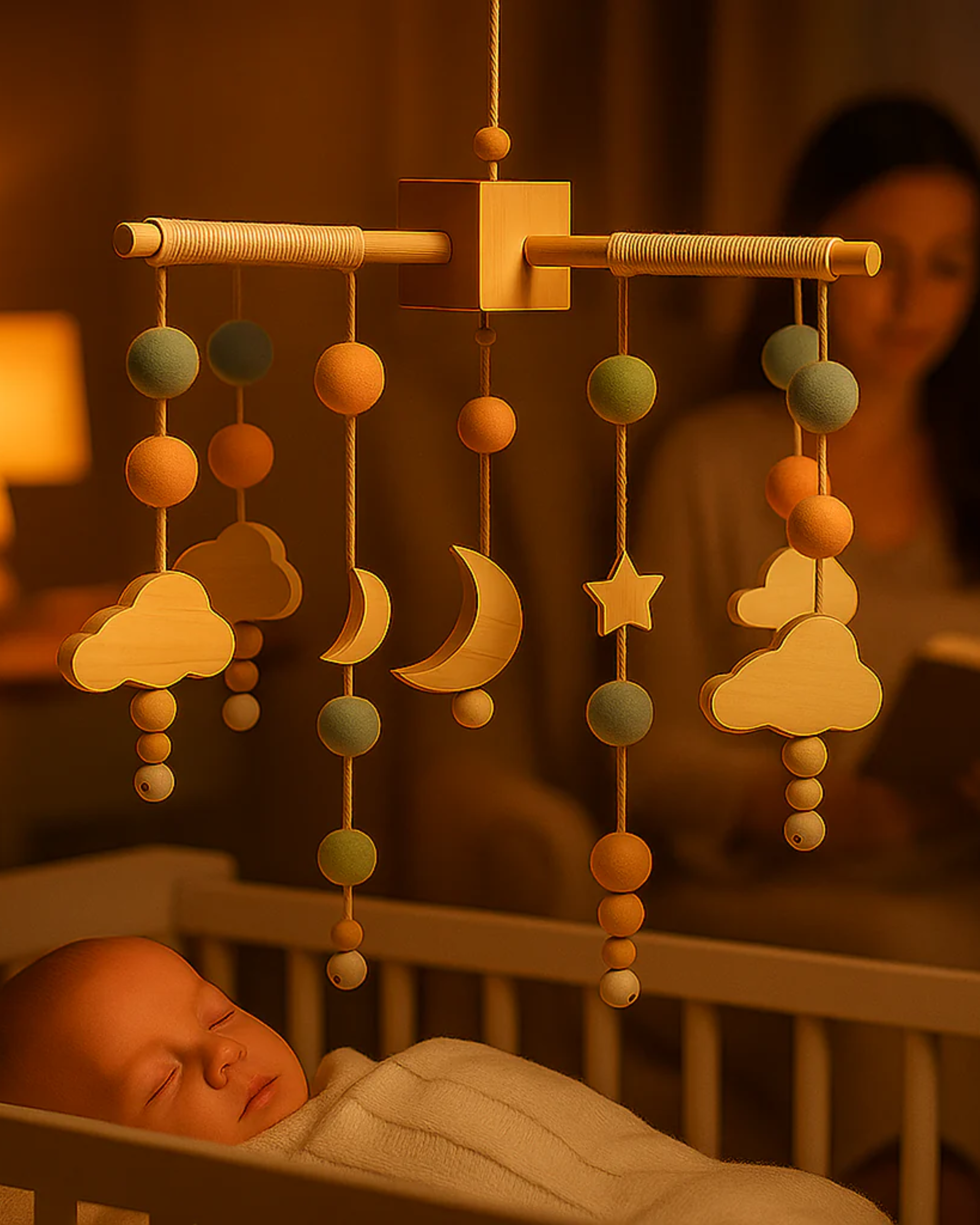 Wooden &amp; Felt Baby Crib Mobile – Soothing Nursery Decor - Planet Glow