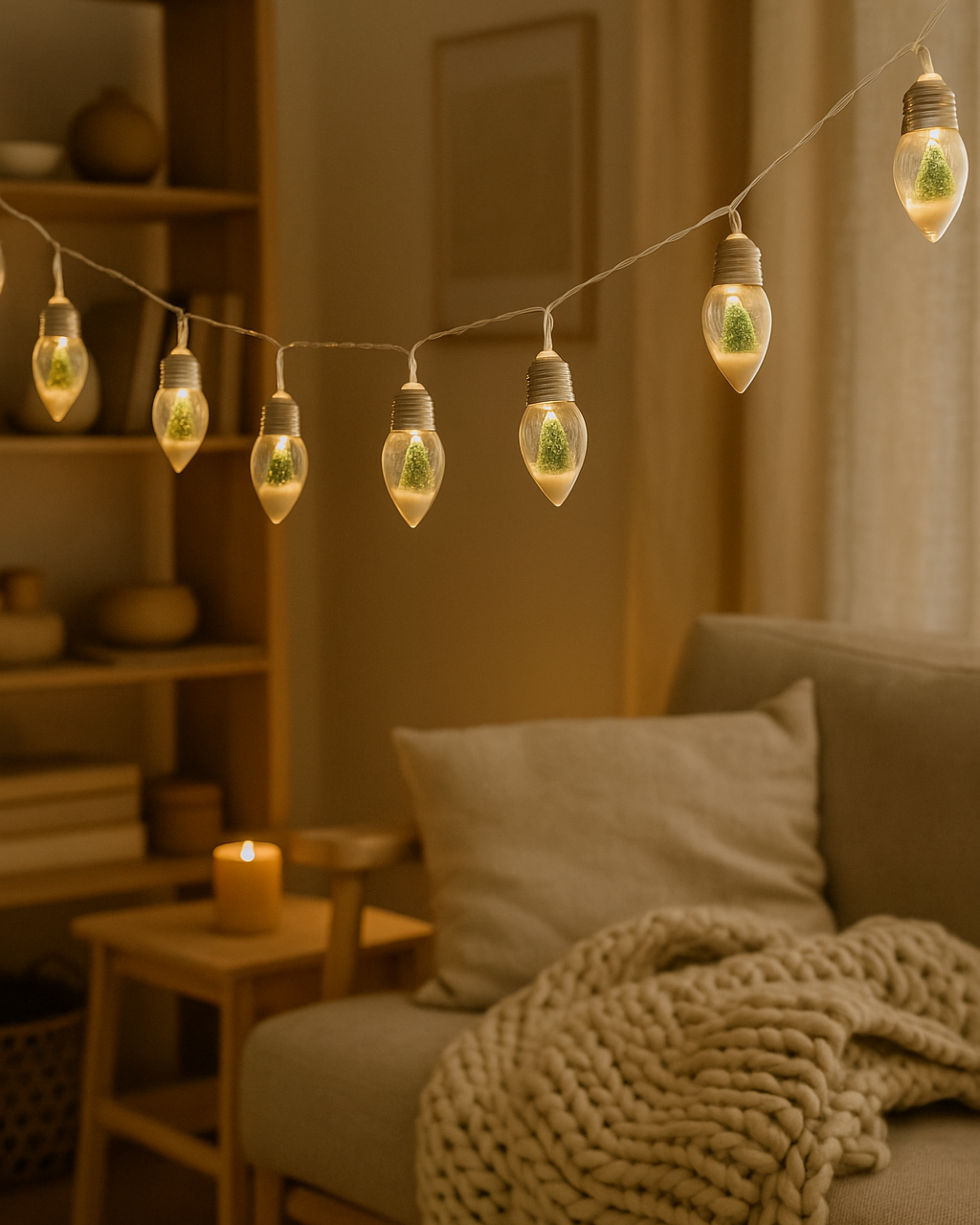 WishGlow LED Tree Garland Lights – Mini Tree Bulb String (Battery Powered, 1.5M / 2M)