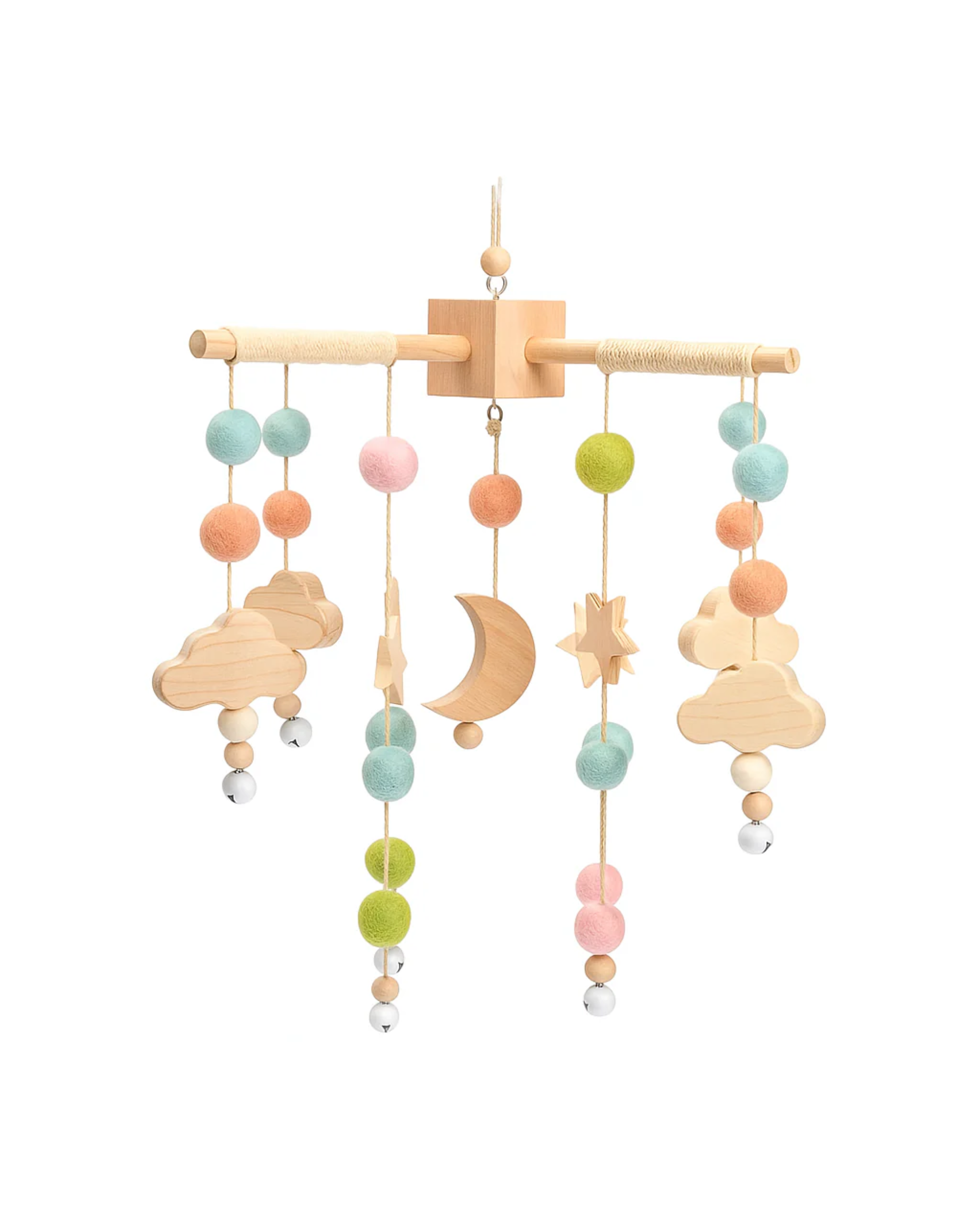 Wooden &amp; Felt Baby Crib Mobile – Soothing Nursery Decor - Planet Glow