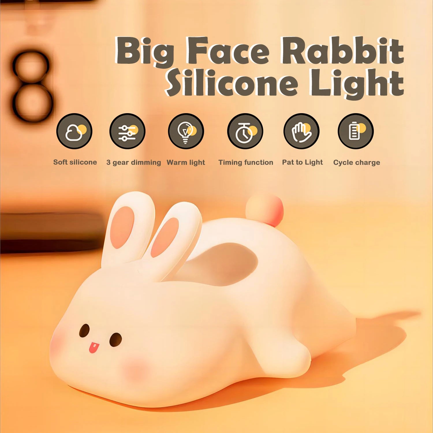 LED Night Light cute Rabbit Animal Cartoon Silicone Lamp Dimmable USB Rechargeable For Children kids bedroom gift Sleeping light - Planet Glow