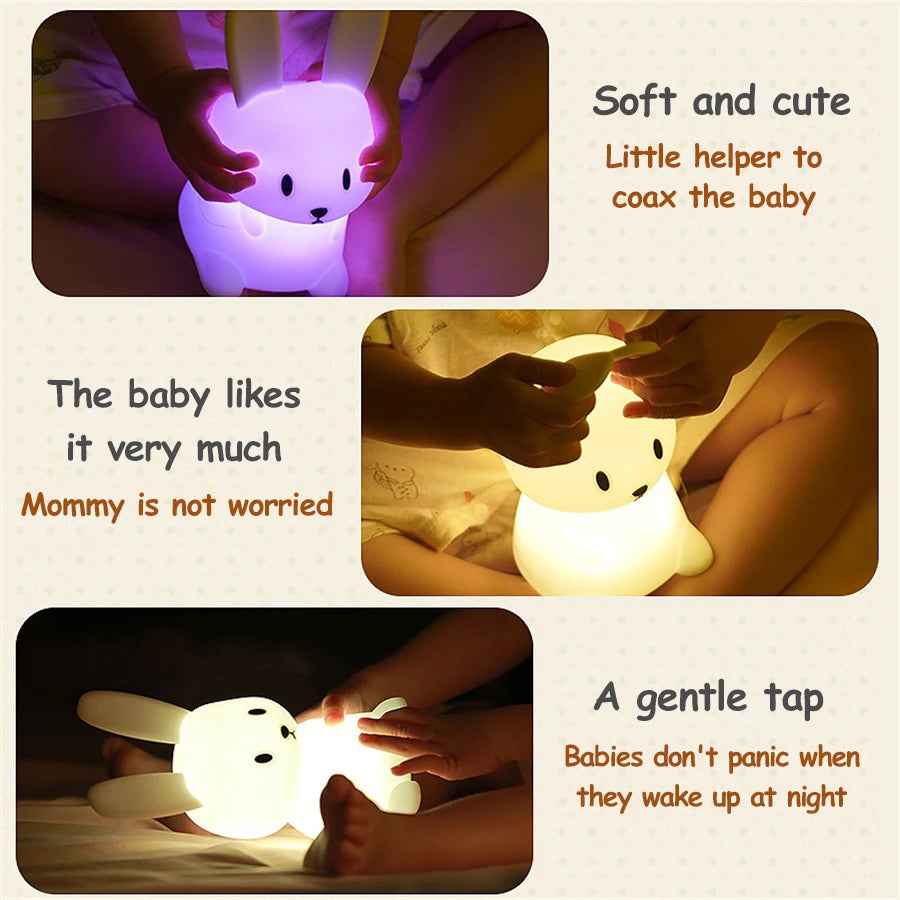 LED Night Light cute Rabbit Animal Cartoon Silicone Lamp Dimmable USB Rechargeable For Children kids bedroom gift Sleeping light - Planet Glow