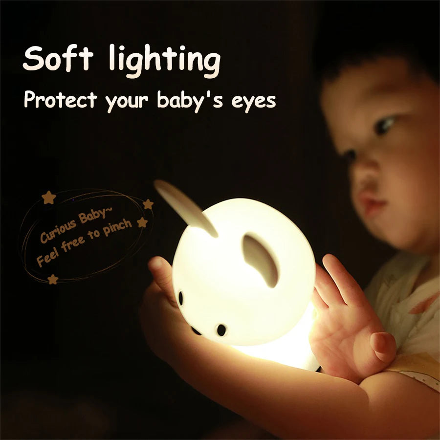 LED Night Light cute Rabbit Animal Cartoon Silicone Lamp Dimmable USB Rechargeable For Children kids bedroom gift Sleeping light - Planet Glow