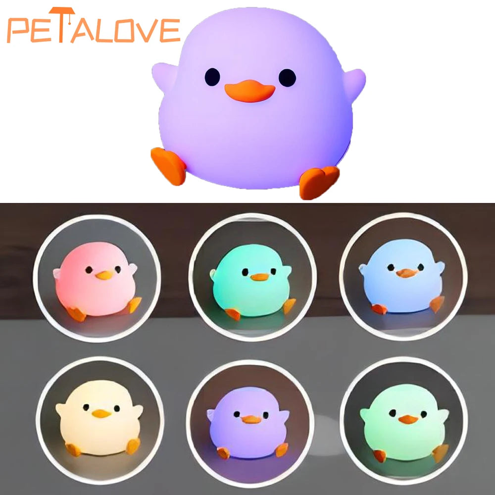 Duck Night Light Doudou Duck Silicone Lamp Pat Control USB Rechargeable Birthday Gift for Kids Soft Warm Room Decor - Planet Glow