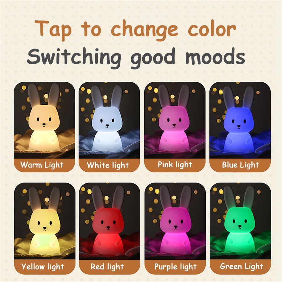 LED Night Light cute Rabbit Animal Cartoon Silicone Lamp Dimmable USB Rechargeable For Children kids bedroom gift Sleeping light - Planet Glow